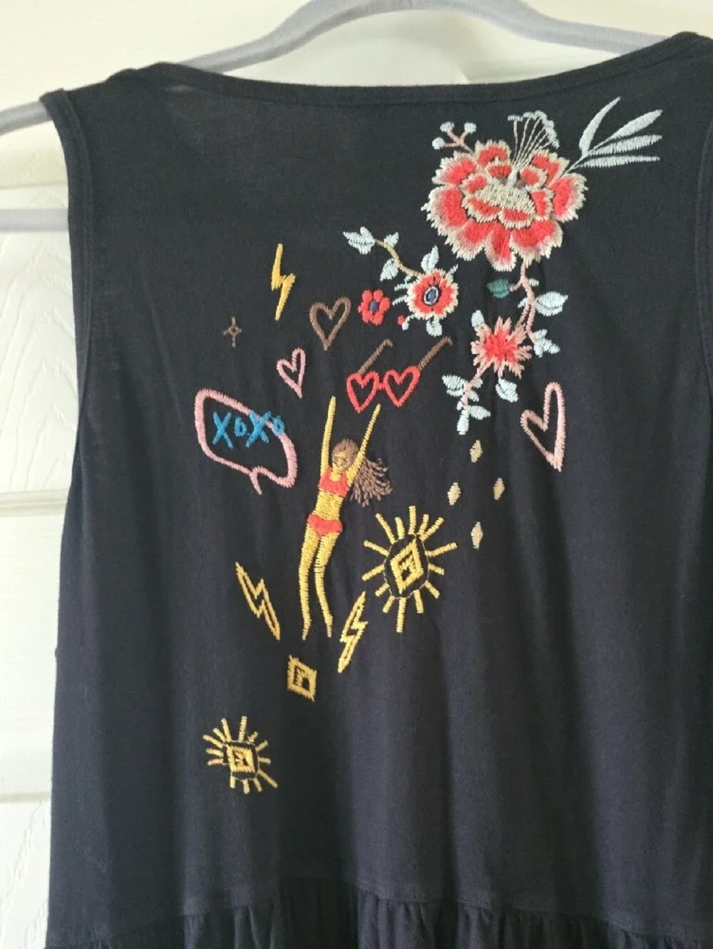 Johnny Was Black Maxi Dress with Multicolor Embroidery